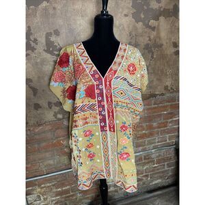 SAVANNA JANE Womens Tunic  Top Blouse Embroidered Floral Aztec Boho 2X/3X  88
